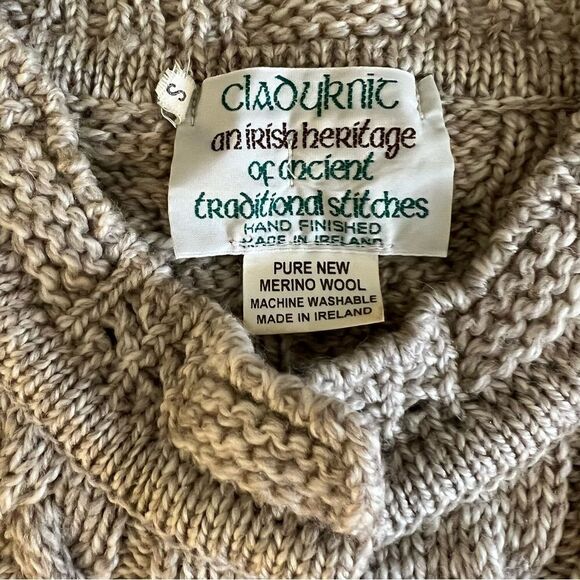 Vintage Cladyknit Button- Down Cable Knit Grandpa Cardigan 100% Merino Wool, Sm - Picture 7 of 11